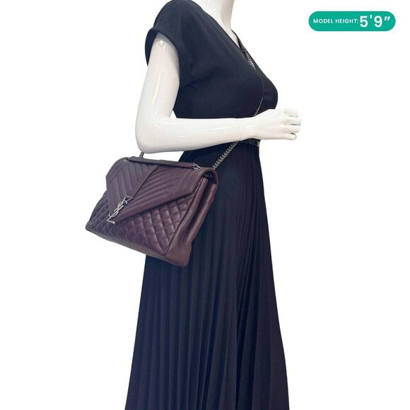 Yves Saint Laurent  Envelope Large Mixed Matelasse Leather Shoulder Bag Burgundy - Picture 2 of 16